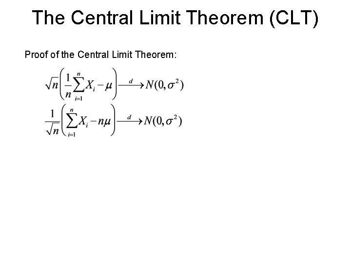 The Central Limit Theorem (CLT) Proof of the Central Limit Theorem: The Central Limit Theorem (CLT) Proof of the Central Limit Theorem: