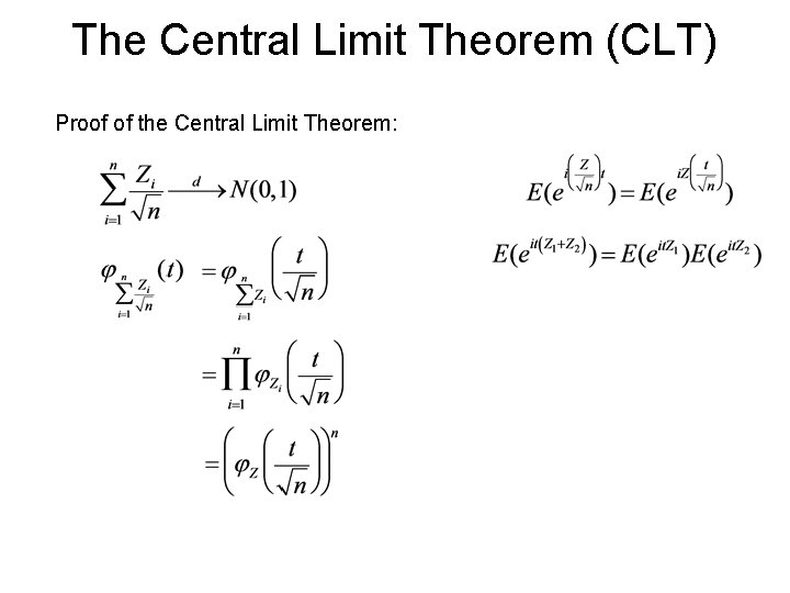 The Central Limit Theorem (CLT) Proof of the Central Limit Theorem: The Central Limit Theorem (CLT) Proof of the Central Limit Theorem: