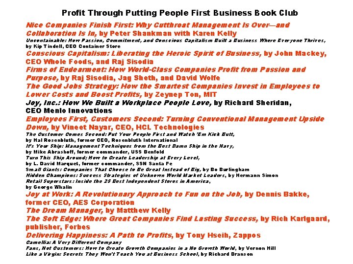 Profit Through Putting People First Business Book Club Nice Companies Finish First: Why Cutthroat