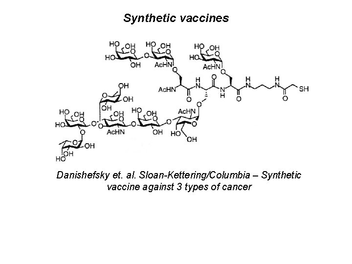 Synthetic vaccines Danishefsky et. al. Sloan-Kettering/Columbia – Synthetic vaccine against 3 types of cancer