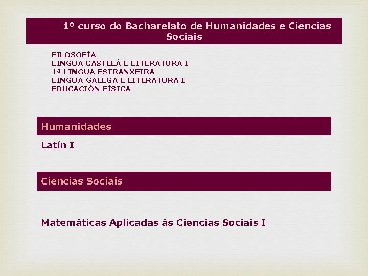 1º curso do Bacharelato de Humanidades e Ciencias Sociais FILOSOFÍA LINGUA CASTELÁ E LITERATURA