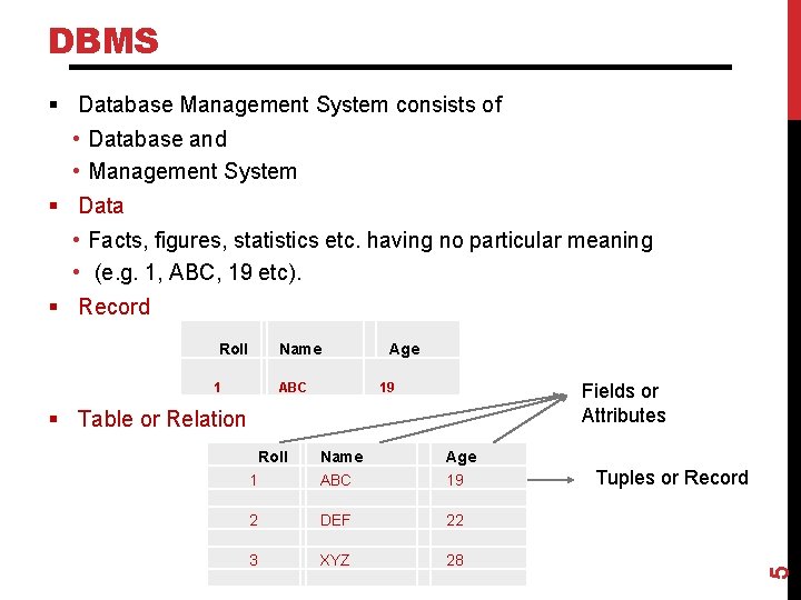 DBMS § Database Management System consists of • Database and • Management System § DBMS § Database Management System consists of • Database and • Management System §
