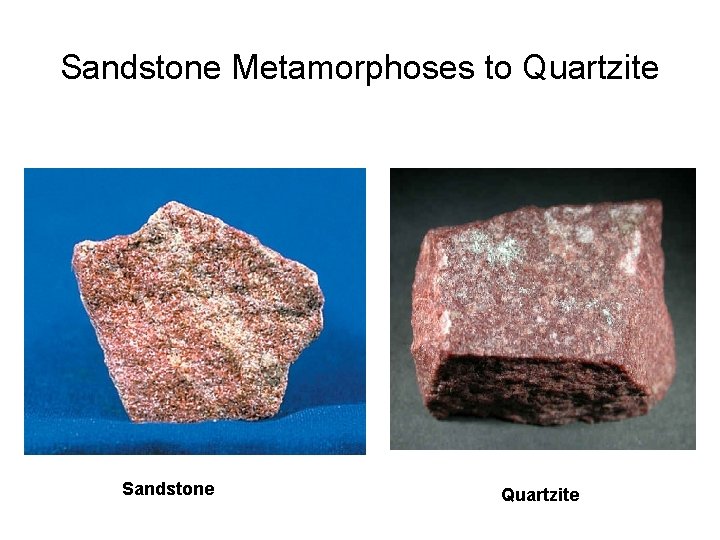 Sandstone Metamorphoses to Quartzite Sandstone Quartzite 