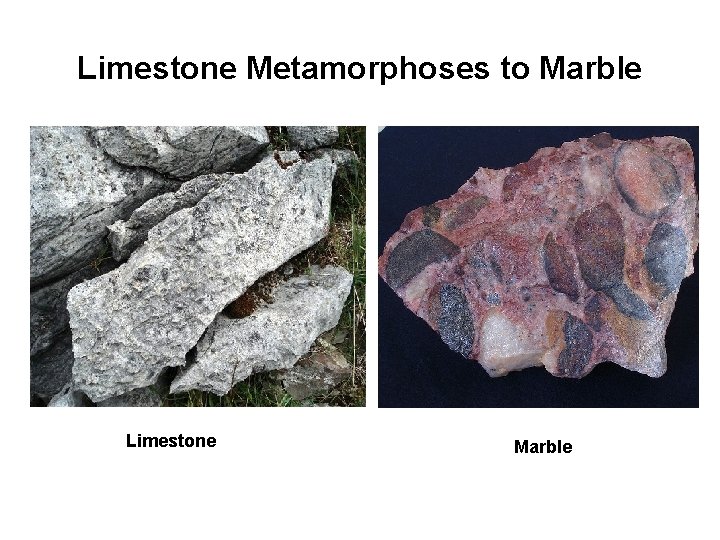 Limestone Metamorphoses to Marble Limestone Marble 