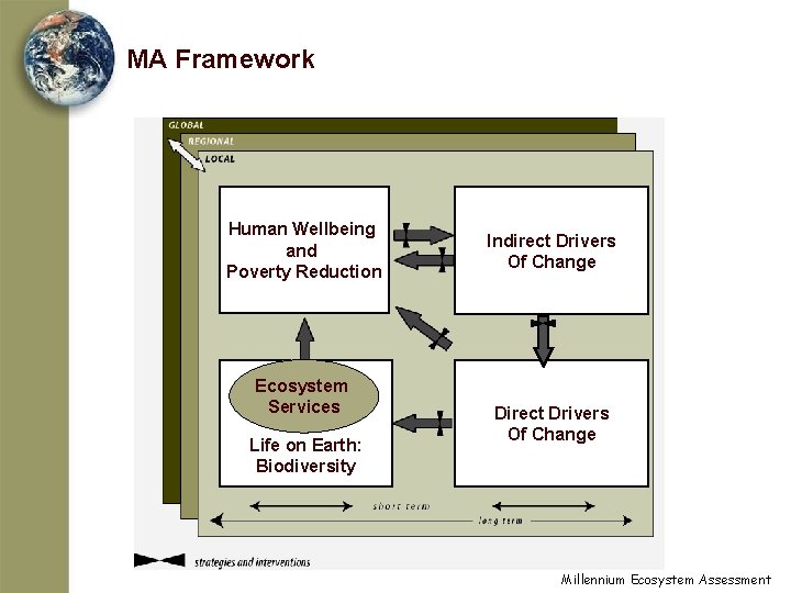 MA Framework Human Wellbeing and Poverty Reduction Ecosystem Services Life on Earth: Biodiversity Indirect