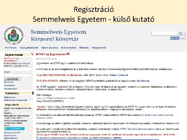 Regisztráció Semmelweis Egyetem - külső kutató 