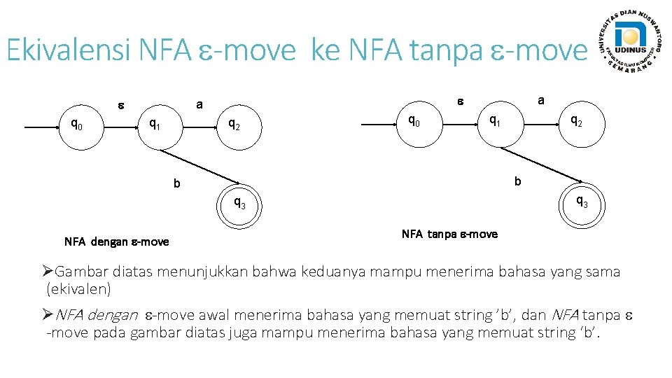 Ekivalensi NFA -move ke NFA tanpa -move q 0 a q 1 q 2