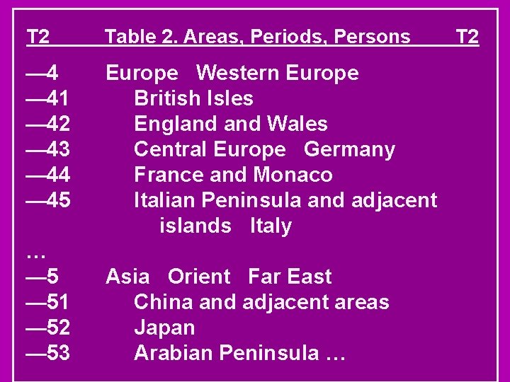 T 2 Table 2. Areas, Periods, Persons — 41 — 42 — 43 —