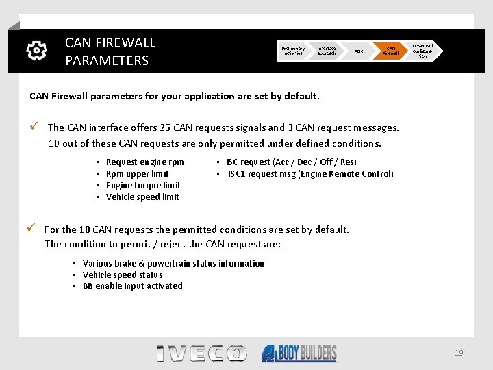 CAN FIREWALL PARAMETERS Preliminary activities Interface approach XDC CAN Firewall Download configuration CAN Firewall