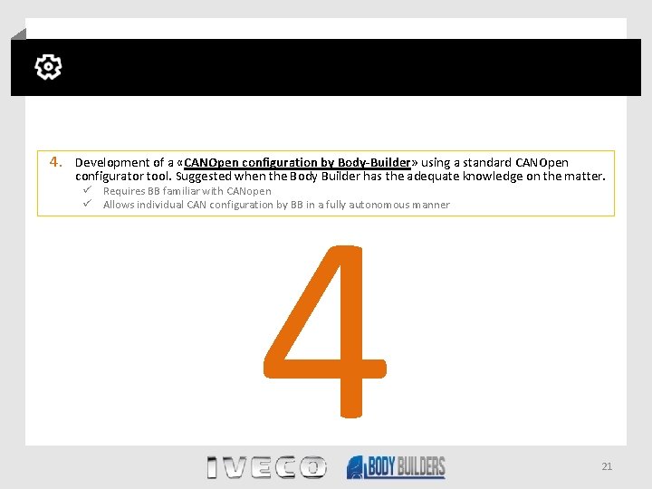 4. Development of a «CANOpen configuration by Body-Builder» using a standard CANOpen 4 configurator