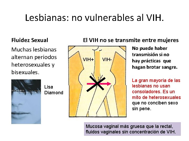 Lesbianas: no vulnerables al VIH. Fluidez Sexual Muchas lesbianas alternan períodos heterosexuales y bisexuales.