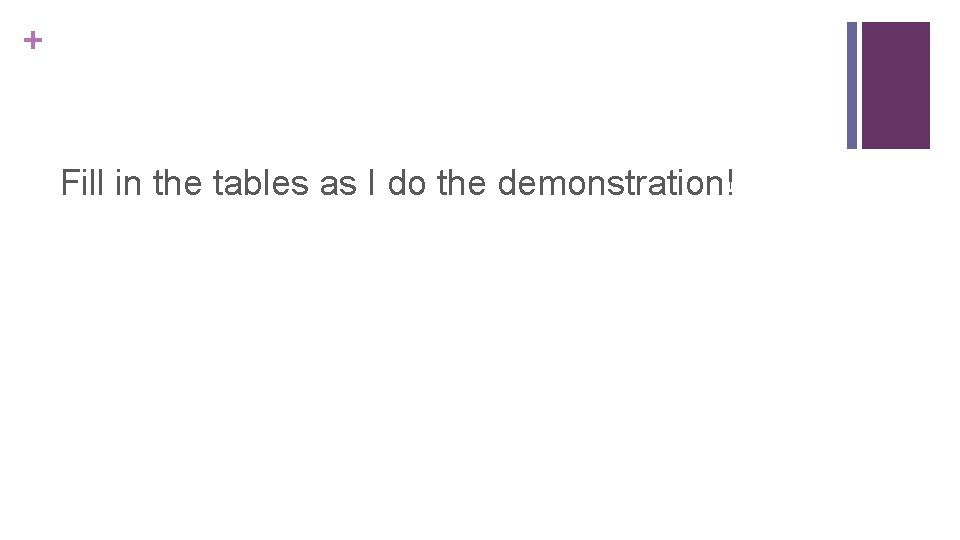 + Fill in the tables as I do the demonstration! 