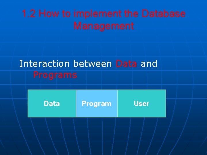 1. 2 How to implement the Database Management Interaction between Data and Programs Data