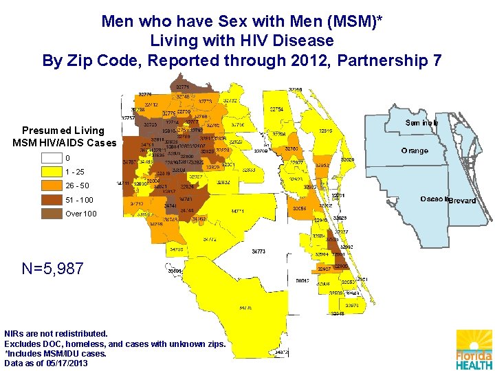 Men who have Sex with Men (MSM)* Living with HIV Disease By Zip Code,