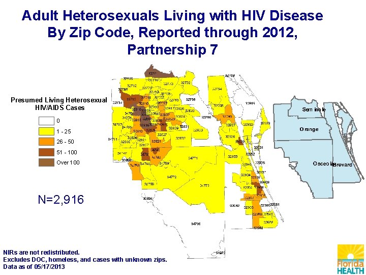 Adult Heterosexuals Living with HIV Disease By Zip Code, Reported through 2012, Partnership 7