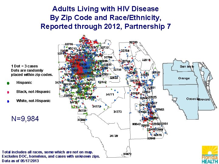 Adults Living with HIV Disease By Zip Code and Race/Ethnicity, Reported through 2012, Partnership