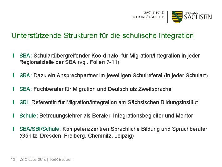 Unterstützende Strukturen für die schulische Integration ❙ SBA: Schulartübergreifender Koordinator für Migration/Integration in jeder