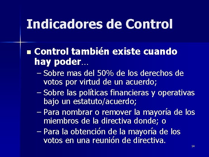 Indicadores de Control n Control también existe cuando hay poder… – Sobre mas del