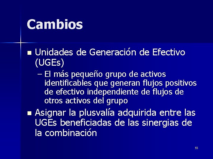 Cambios n Unidades de Generación de Efectivo (UGEs) – El más pequeño grupo de