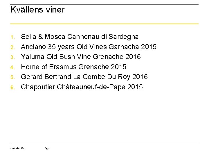 Kvällens viner 1. 2. 3. 4. 5. 6. Sella & Mosca Cannonau di Sardegna