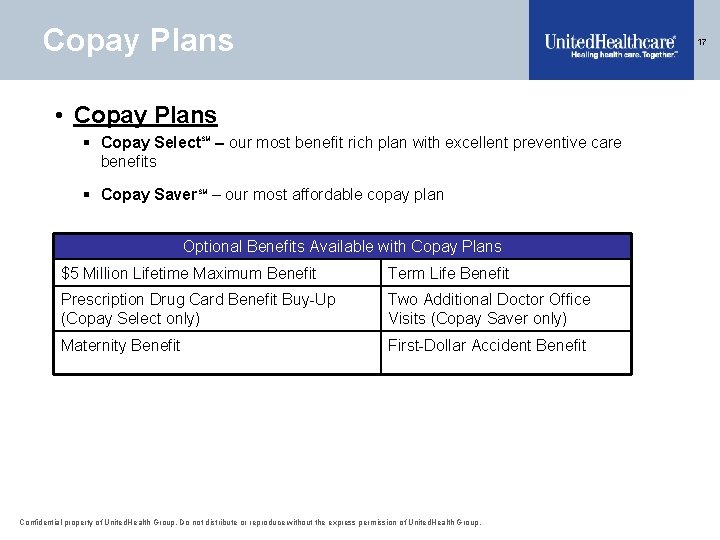 Copay Plans 17 • Copay Plans § Copay Select. SM – our most benefit