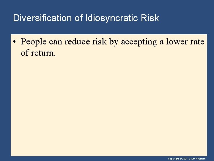 Diversification of Idiosyncratic Risk • People can reduce risk by accepting a lower rate