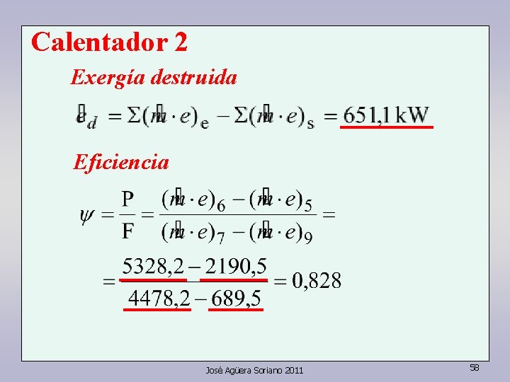 Calentador 2 Exergía destruida Eficiencia José Agüera Soriano 2011 58 