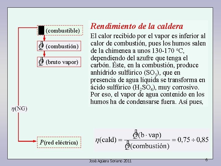 (combustible) (combustión) (bruto vapor) Rendimiento de la caldera El calor recibido por el vapor