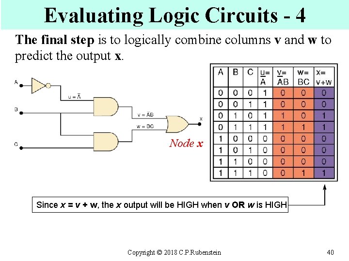 Evaluating Logic Circuits - 4 The final step is to logically combine columns v