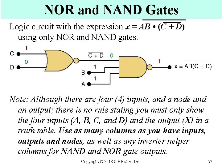 NOR and NAND Gates Logic circuit with the expression x = AB • (C