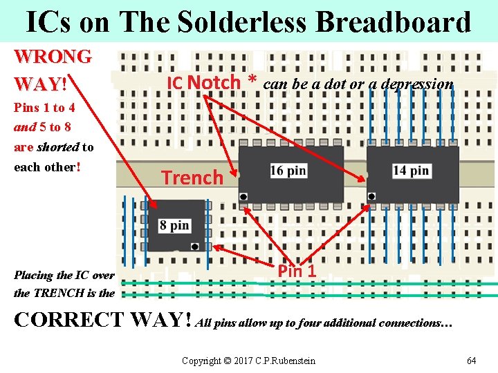 ICs on The Solderless Breadboard WRONG WAY! WAY Pins 1 to 4 and 5