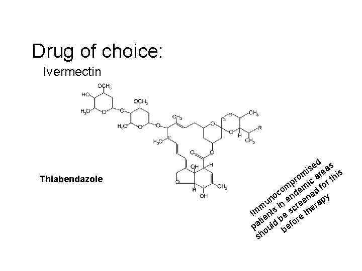 Drug of choice: Ivermectin Thiabendazole d s e s i rea is m a