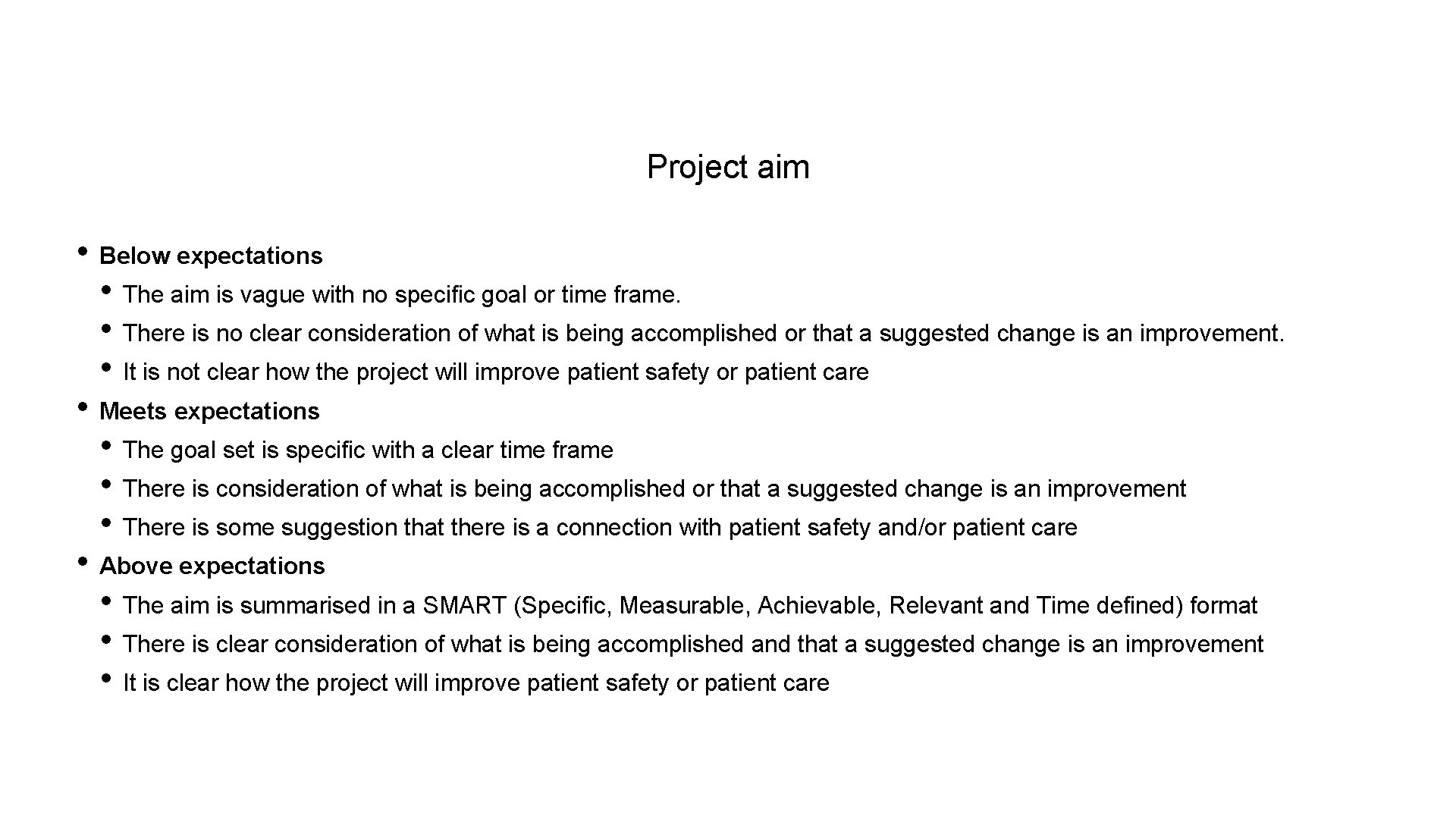 Project aim • Below expectations • The aim is vague with no specific goal
