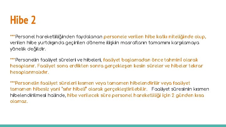 Hibe 2 ***Personel hareketliliğinden faydalanan personele verilen hibe katkı niteliğinde olup, verilen hibe yurtdışında