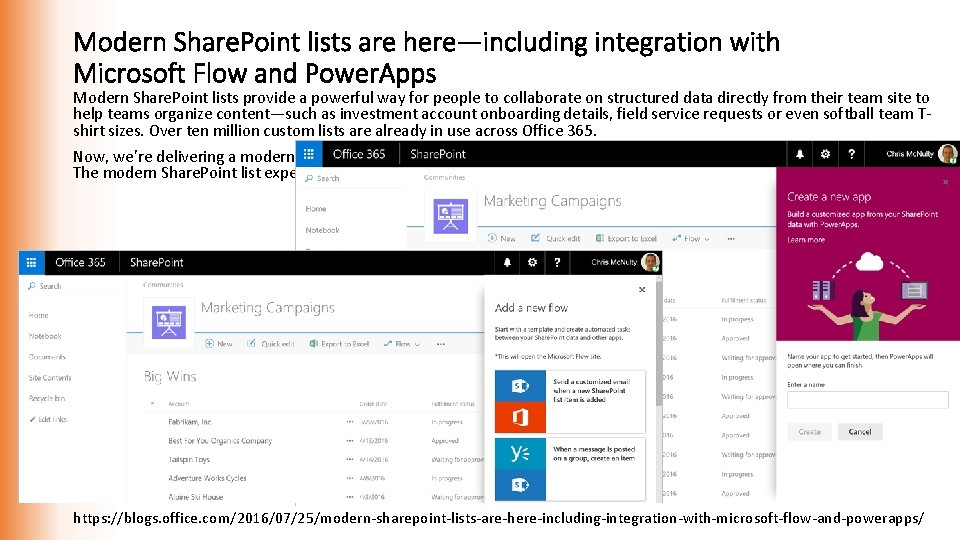 Modern Share. Point lists are here—including integration with Microsoft Flow and Power. Apps Modern