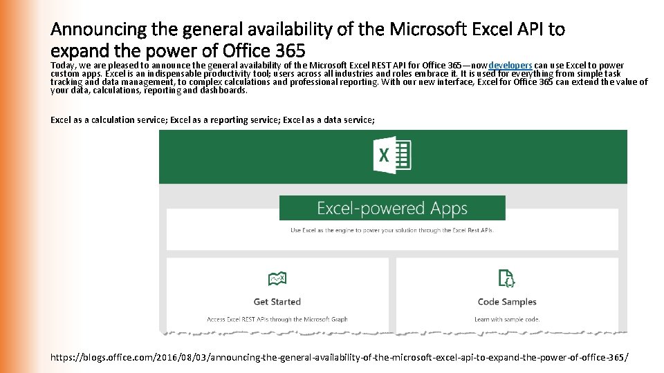 Announcing the general availability of the Microsoft Excel API to expand the power of