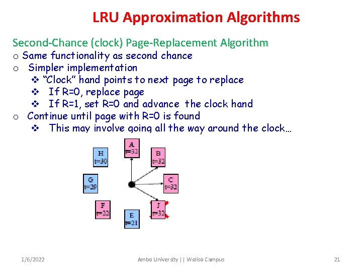 LRU Approximation Algorithms Second-Chance (clock) Page-Replacement Algorithm o Same functionality as second chance o