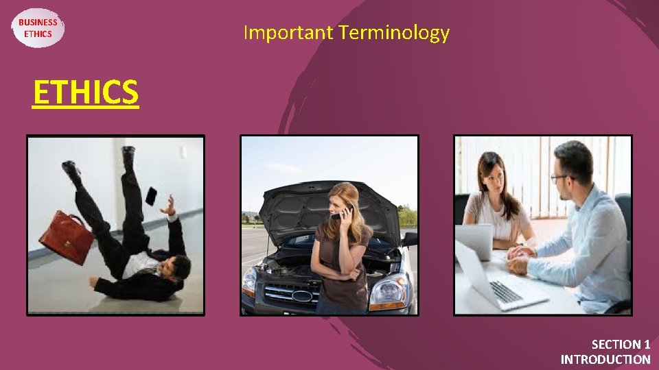 BUSINESS ETHICS Important Terminology ETHICS. . . SECTION 1 INTRODUCTION 