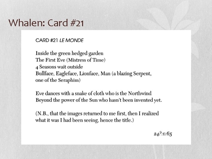 Whalen: Card #21 