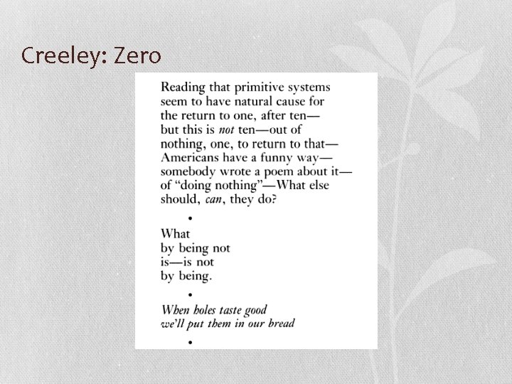 Creeley: Zero 