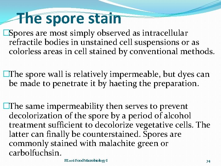 The spore stain �Spores are most simply observed as intracellular refractile bodies in unstained