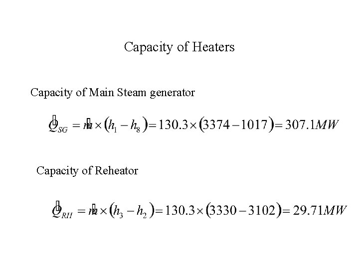 Capacity of Heaters Capacity of Main Steam generator Capacity of Reheator 