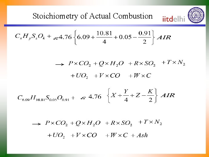 Stoichiometry of Actual Combustion 