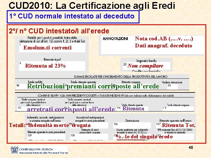 CUD 2010: La Certificazione agli Eredi 1° CUD normale intestato al deceduto 2°/ n°