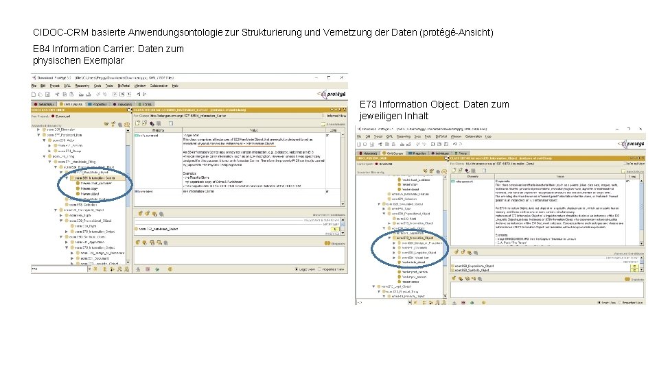 CIDOC-CRM basierte Anwendungsontologie zur Strukturierung und Vernetzung der Daten (protégé-Ansicht) E 84 Information Carrier: