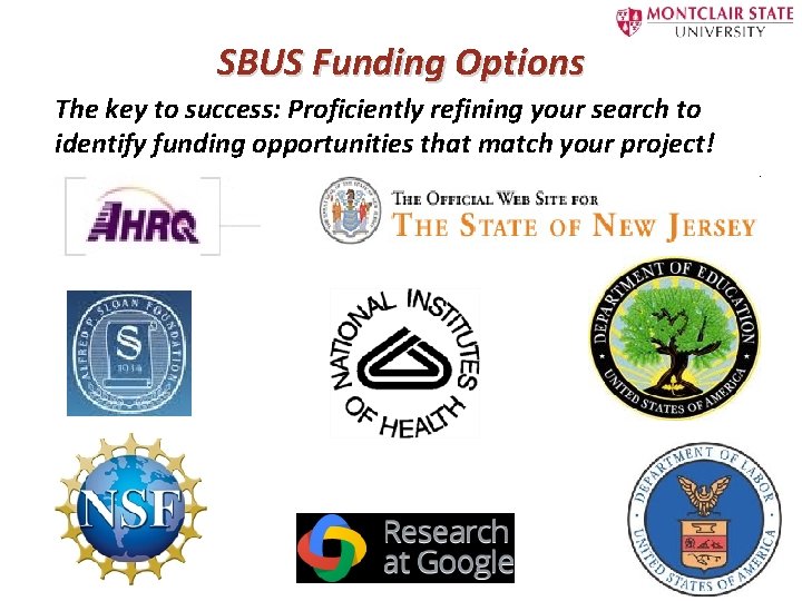 SBUS Funding Options The key to success: Proficiently refining your search to identify funding