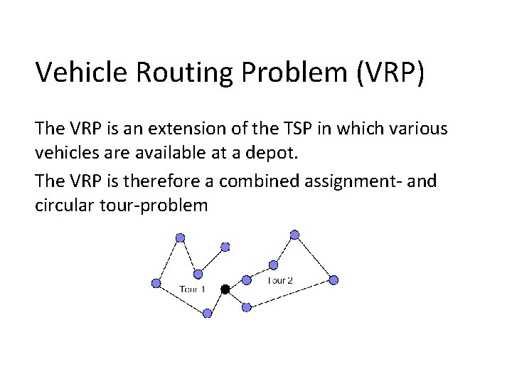 Vehicle Routing Problem (VRP) The VRP is an extension of the TSP in which
