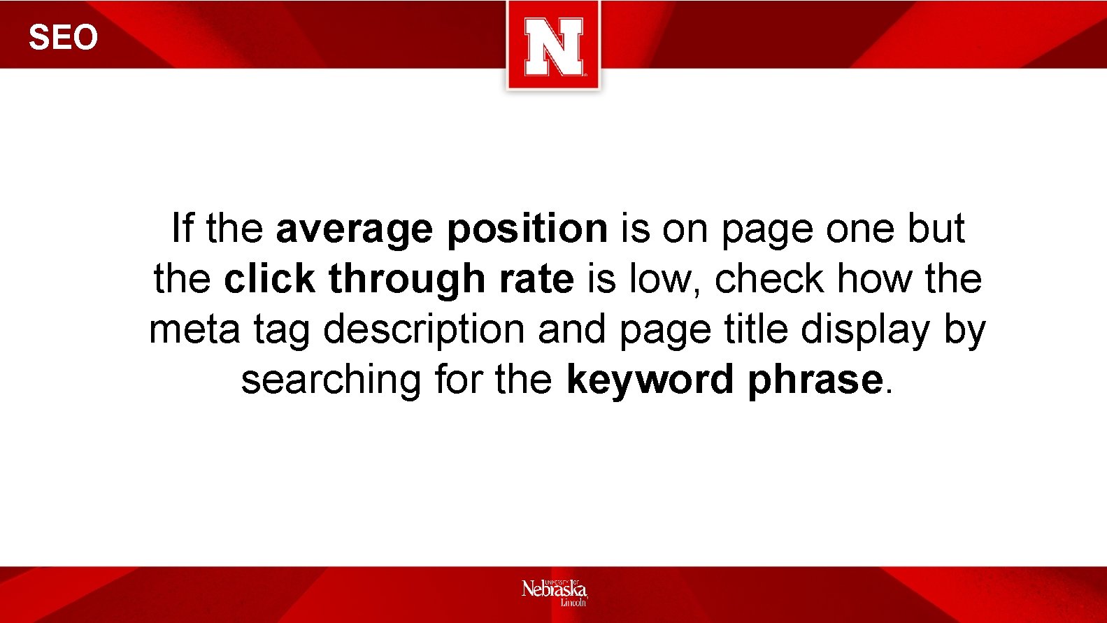 SEO If the average position is on page one but the click through rate