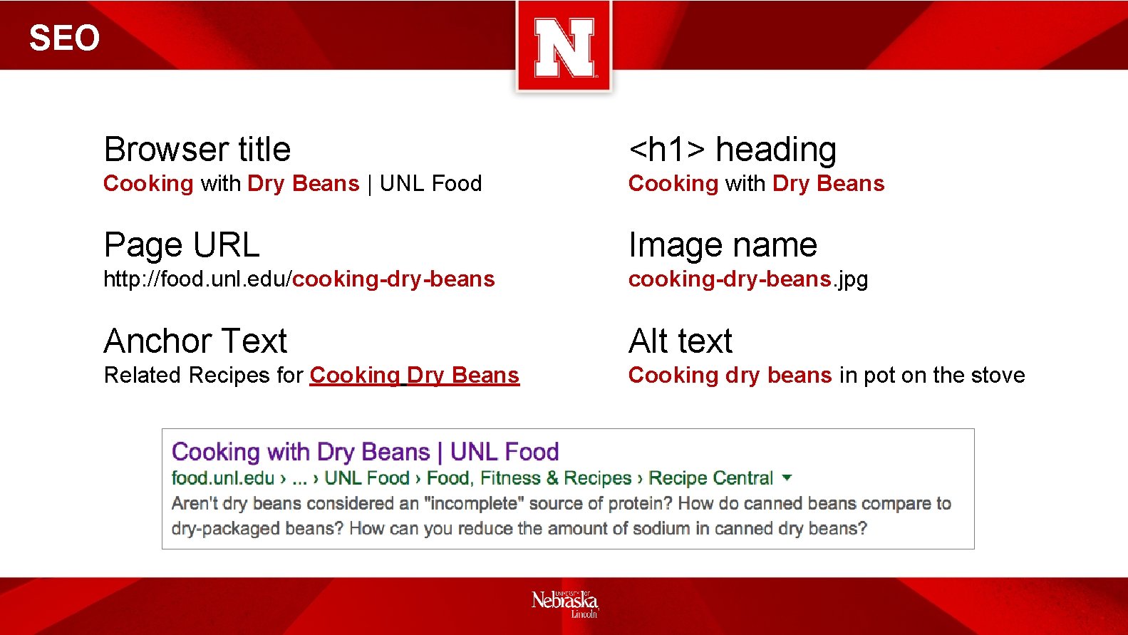 SEO Browser title <h 1> heading Cooking with Dry Beans | UNL Food Cooking