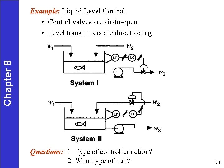 Chapter 8 Example: Liquid Level Control • Control valves are air-to-open • Level transmitters